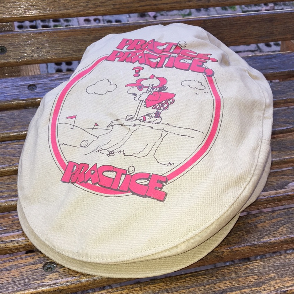 Practice practice practice golf hat snap brim flat cap nos Russ SnapBack 3 panel